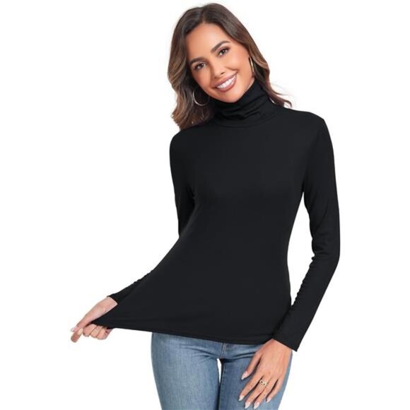 Women's Long Sleeve Casual Lightweight Turtleneck Top Slim Fit Thermal Active - Picture 4 of 7